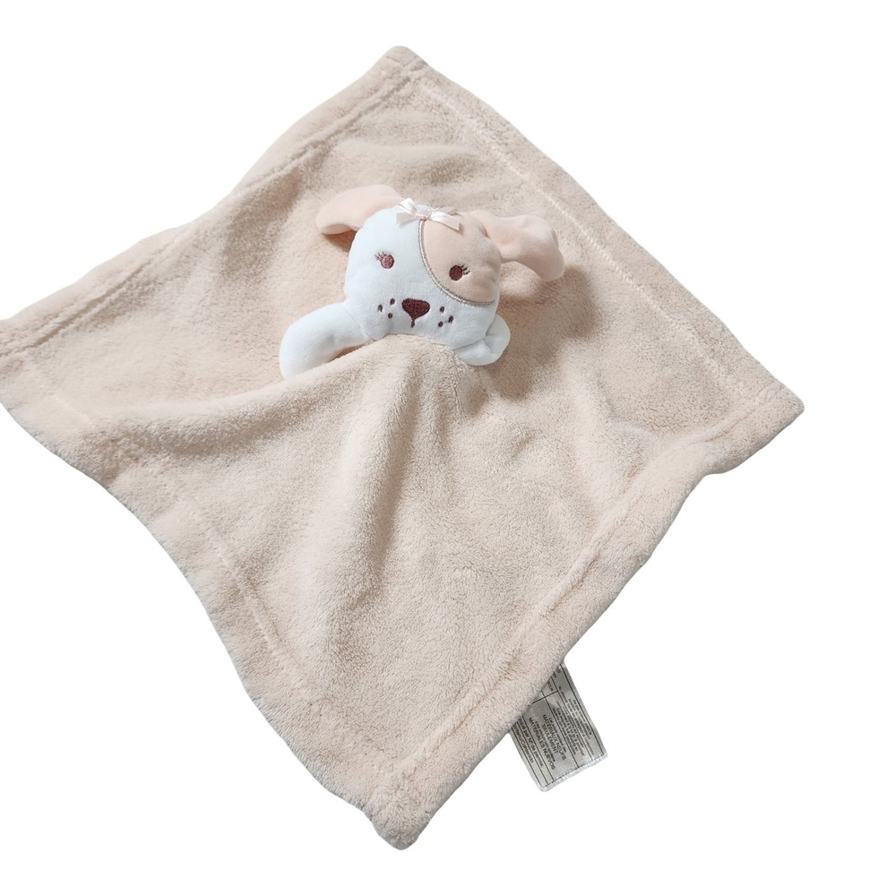 Kyle & Deena New York Puppy Dog Baby Security Blanket Lovey Cream Tan Pink Bow